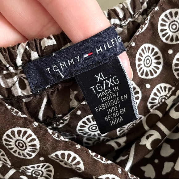 Y2K Tommy Hilfiger Patterned Brown and White Spaghetti Strap Dress w/ Pockets XL - Picture 3 of 10